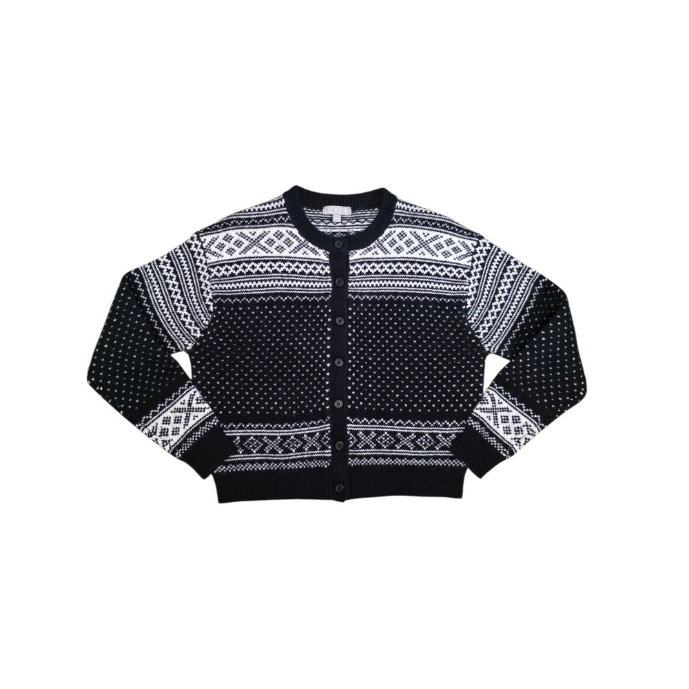 J Crew Fair Isle Lambswool Cardigan Sweater Nordic Black White XS